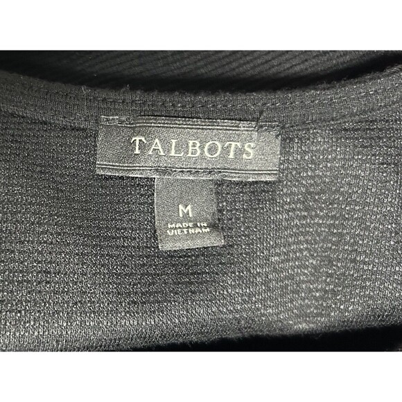 Talbots Black 3/4 Sleeve Top With Twisted Back Cut Out Sz M Split Hem & Cuffs - Picture 6 of 7
